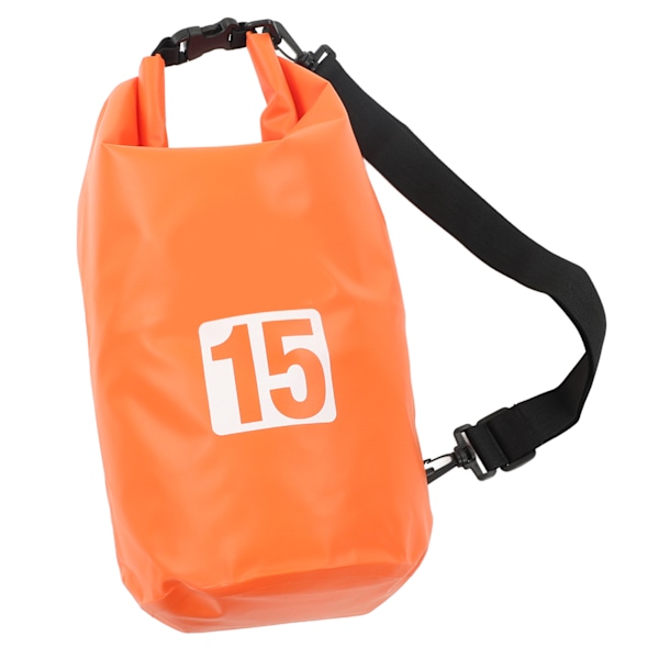 Vanntett tørrsekk bærbar sammenleggbar PVC tørr oppbevaringspose med skulderstropp for svømming rafting camping 15L oransje