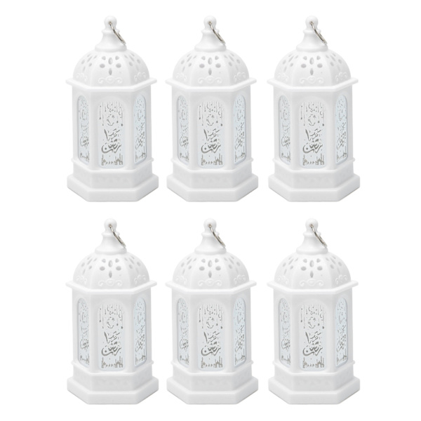 Mini Ramadan Lykta Retro Marockansk Stil Dekorativ LED Eid Mubarak Lykta för Hem Gård Bröllop Festival 6 st Vit