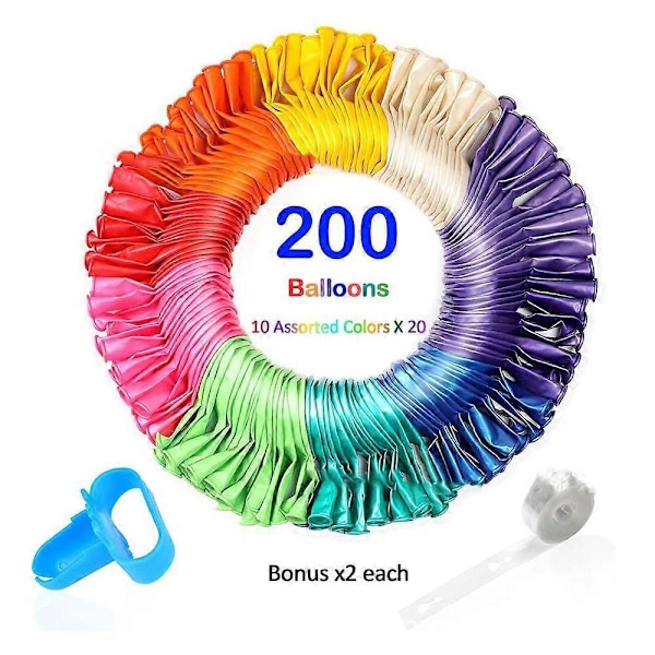 200 stk. fortykkede balloner, balloner i assorterede farver, latexballoner til børnefødselsdag, udsøgt regnbueballon, 12 tommer og 10 slags farver