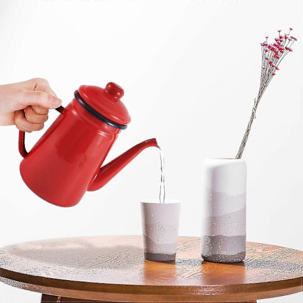 1.1l Emalje Kaffekanne Håndtekoker Induksjonskomfyr Gasskomfyr Universal Rød