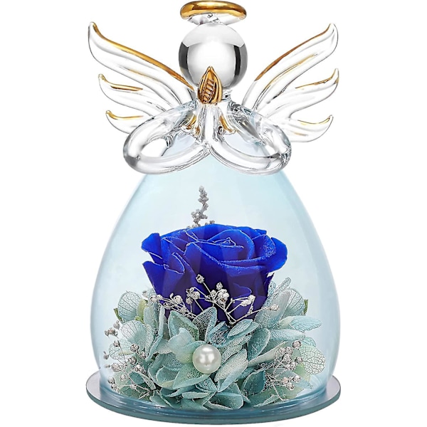 Glass Angel Statue with Pretty Purple Flowers - Perfect Mother's Day or Birthday Gift for Mom 4.3X2.9in Navy blue