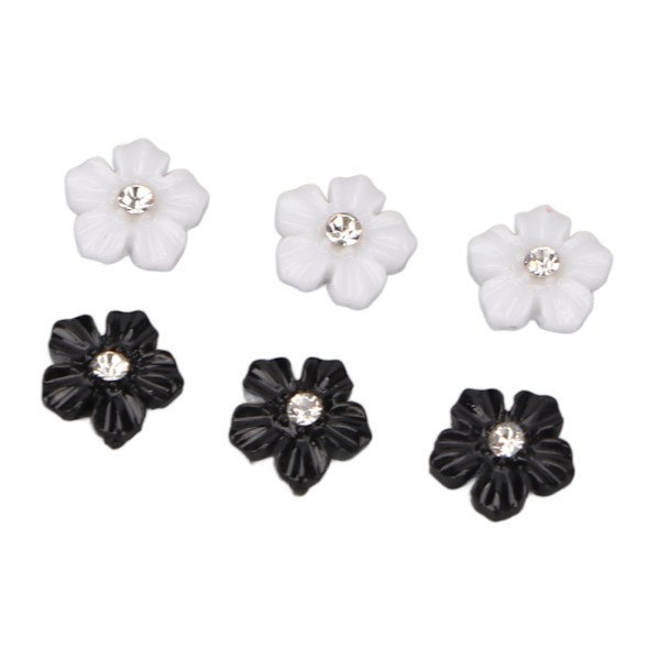 Nail art med 3D-blomma Svart Vit 5 Kronblad Blomma Nagelprydnader för DIY Nageldekoration