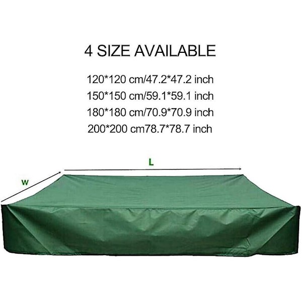 Grönt vattentätt Dammtät UV-skydd Cover, 120*120*20 cm, fyrkantigt cover med dragsko för leksaker, möbler och sandlåda