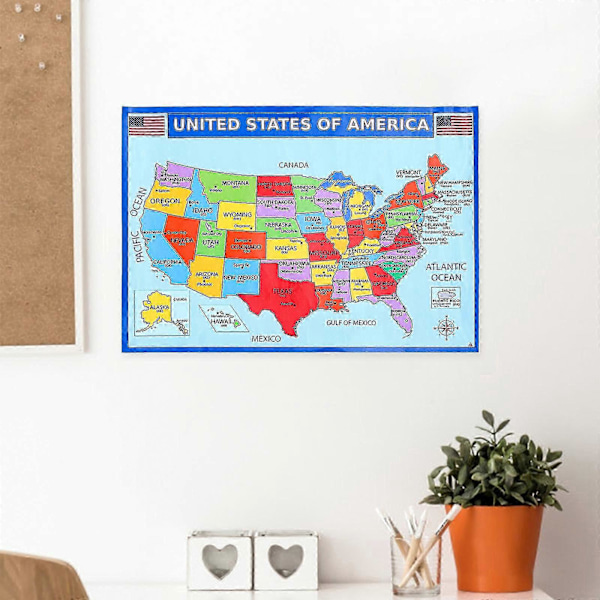 USA Karta Utbildningsaffisch för Klassrum Geografi Karta Hushåll Geografi Affisch Intressant Lära Affisch Slitstark Geografi Karta Affisch