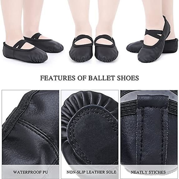 Mustat nahkaiset balettitanssikengät tytöille, koko 38, jalkapohjainen voimistelujoogatossut