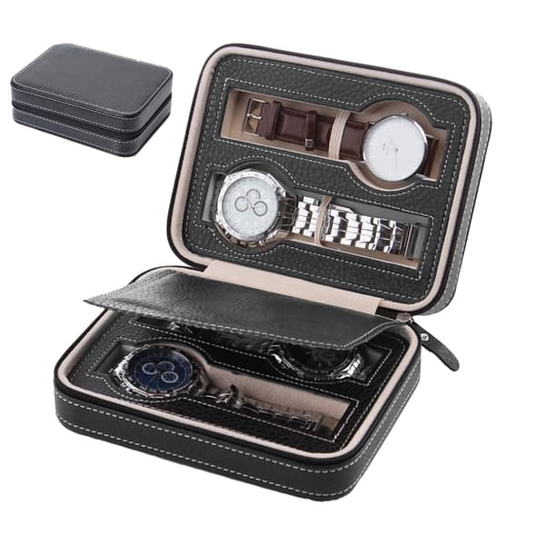 Urkasse Bærbar Lynlås Design Simpel Moderne Ur Opbevaring Organizer Uretui Sort 4 Slots