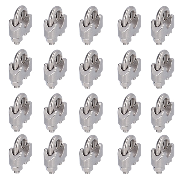 20 st rostfria vajerklämmor, hårdvara, riggning, kabelklämma, lås, klämfästen M4 (4 mm)