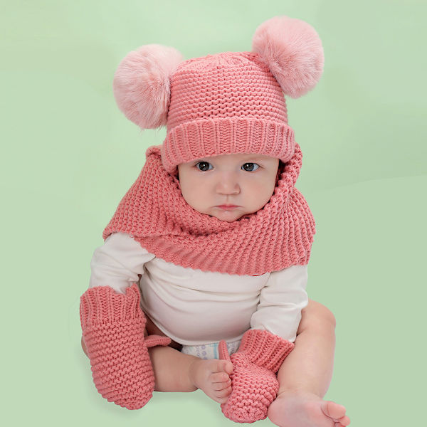 Baby Kids Scarf Hat Gloves Set för pojkar och flickor Höst Vinter Varma Stickade Mössa Halsduk Vantar Set