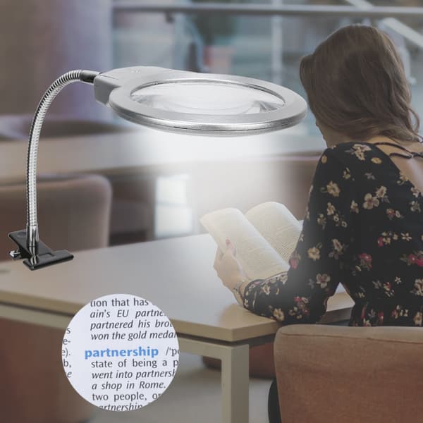 LED-forstørrelsesglas med klemme i ABS-plast til læsebelysning 2,25X/5X