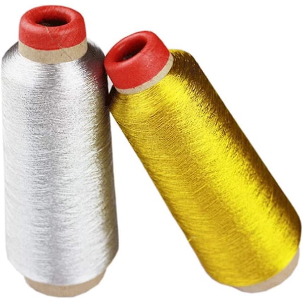 2 ruller broderitråd polyester sytråd, for datastyrt brodering og dekorativ søm 3600M/spole (gull, sølv)
