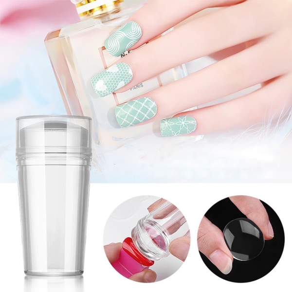 Klar silikon Nail Art Stempelsett med lokk og skrape Nail Art Stempel og skrape Manikyr Nail Art Tool