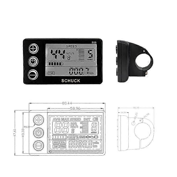 Ebike S866 LCD-näyttömittari sähköpyörälle 24V 36V 48V paneeli