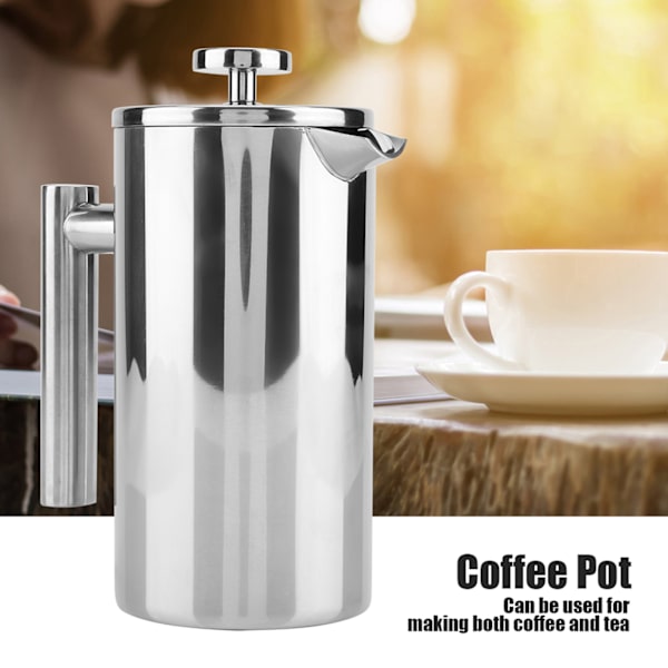 Dubbelväggig kaffebryggare i rostfritt stål fransk press tekanna med filter (1000 ml)