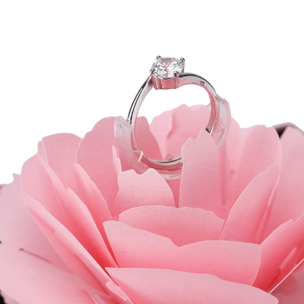 3D Rose Pop-up Ring Box Bryllup Forlovelse Smykkeoppbevaringsstativ Ringholder (Rosa)