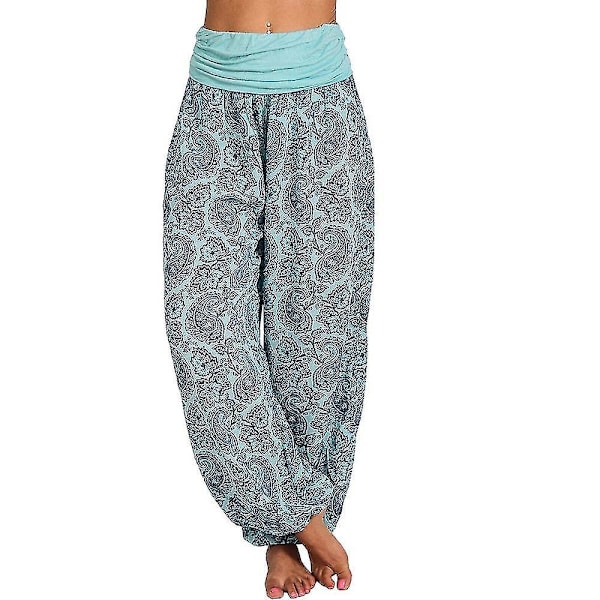 Trykte kvinners Aladdin Harem-bukser - Boho Hippie vide ben Yoga-bukser 2XL Sky Blue