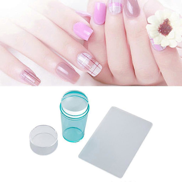 Neglekunst Stempelhoved med Skraber Blødt Hoved Silikone Manicure DIY Blå