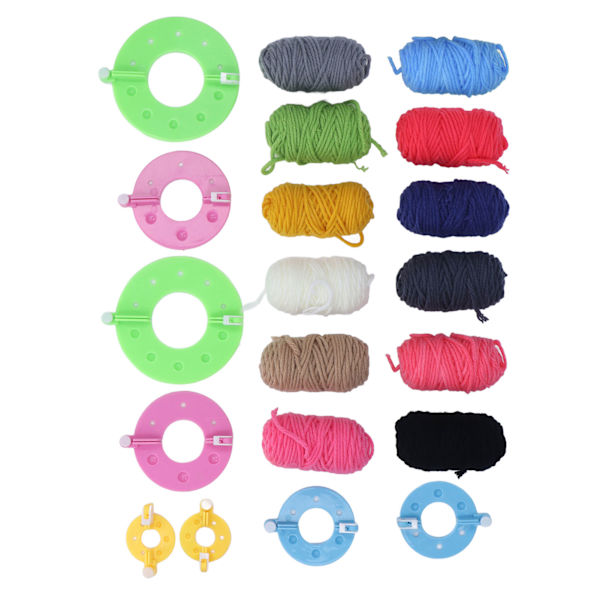 Pompom-tillverkare 4 olika storlekar Enkel användning Plast Pom-tillverkare med 12 färggarn för DIY-hantverk