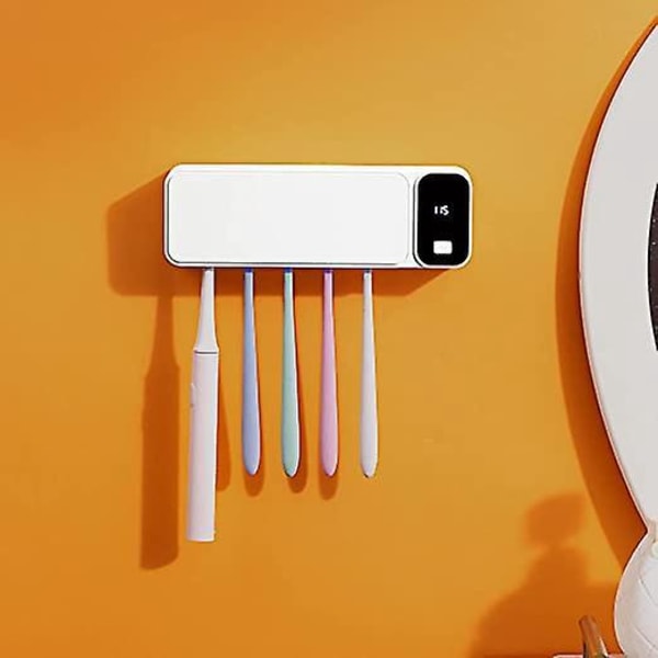 Anti-UV Tandbørste til Badeværelse Tandbørste, Væghængt Sterilisator, 1200mAh Opladning, Stopurfunktion, Tandbørste Organizer