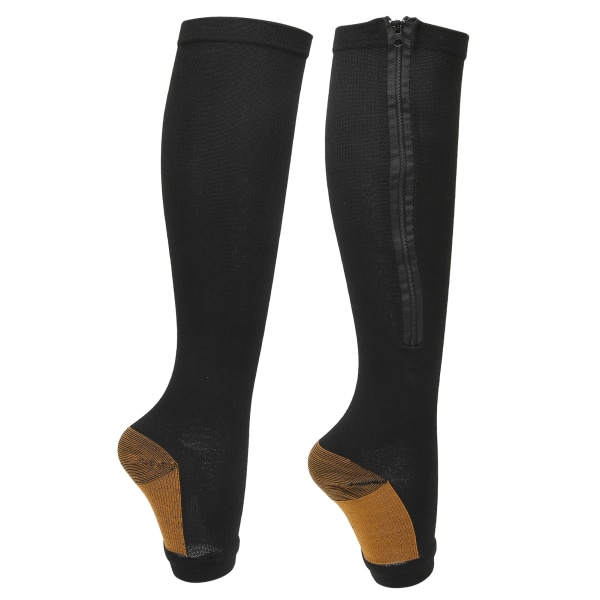 Lynlås kompressionsstrømper Blød nylon Vaskbar Genanvendelig åben tå benformende sokker til kvinder Sort splejsning L/XL