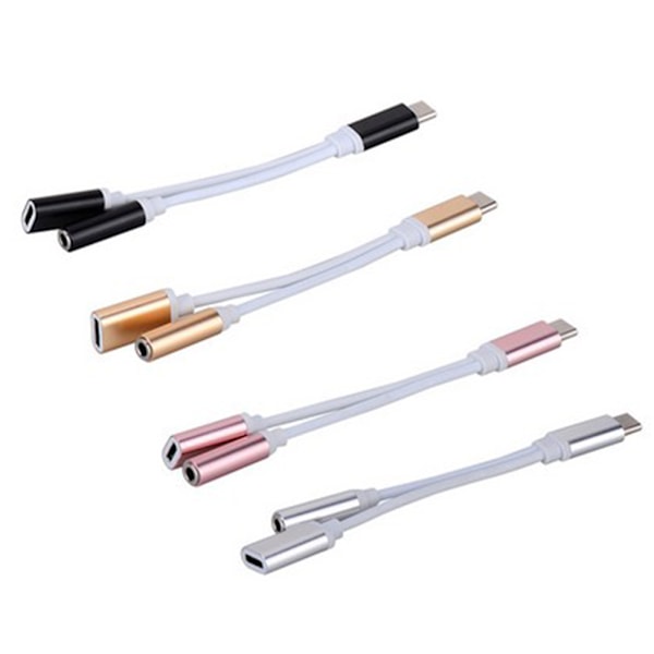 2 i 1 Type C til 3,5 mm lydkontakt Splitterkabel Type C lydadapterkabel