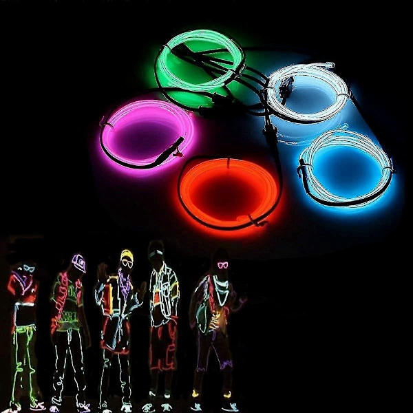 Fleksibel Neon Strobe Elektroluminescent Line EL Lysende Ledning Sett (fem farger) fargerik