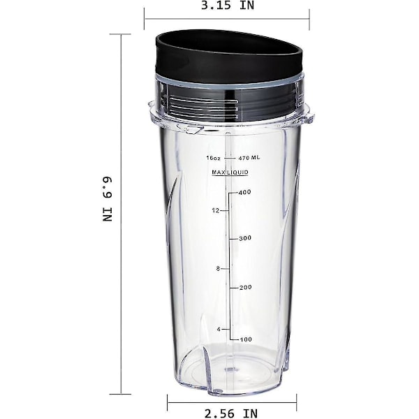16oz Erstatningskopper kompatible med Ninja Qb3001ss Fit Compact Personal Blender, med låg - 2 pakke-B5