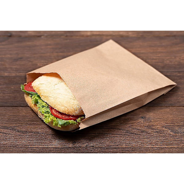 100 pakke brune papirsposer til morgenmad, brød, slik, kager, fastfood, kaffe og bagværk - 15x5x22 cm