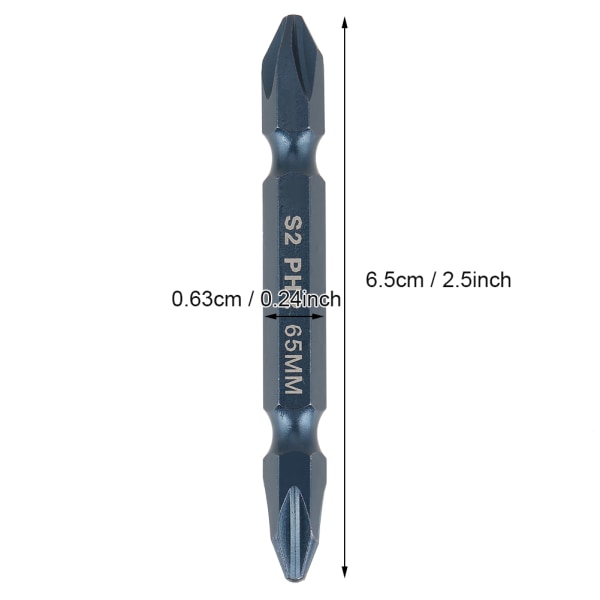 65 mm kaksoispää S2 seosteräs ruuvimeisselin set (10 kpl) - 1/4" varsi, H6.3*65, PH2