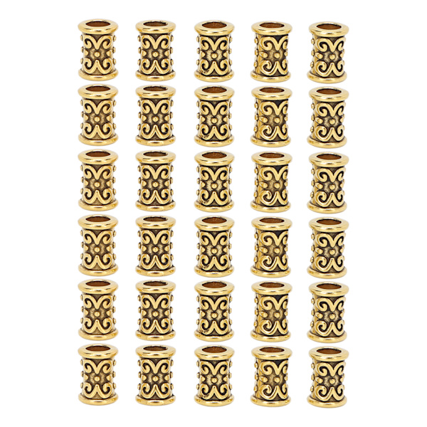 30 stk Hårrørperler Retro Legering Hårdreadlocks Perler Tilbehør til gør-det-selv-hårfletning Armbånd Vedhæng Halskæde Guld