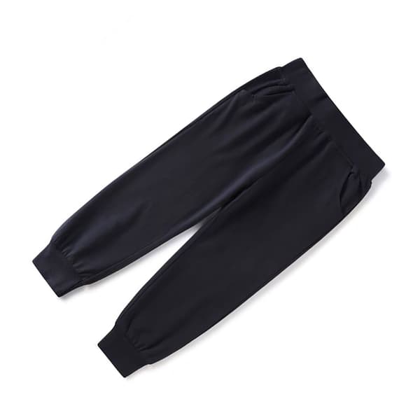 Børne-joggingbukser med elastik i taljen, åndbare, moderigtige, tilspidsede bomulds-joggingbukser til drenge og piger på 120 cm til 130 cm, sorte