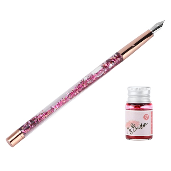 Glass Dip Pen Holdbar Dekorativ Attraktiv Komfortabel Blekk Skrive Bærbar Kalligrafi Sett for GavePen Nib Rosa