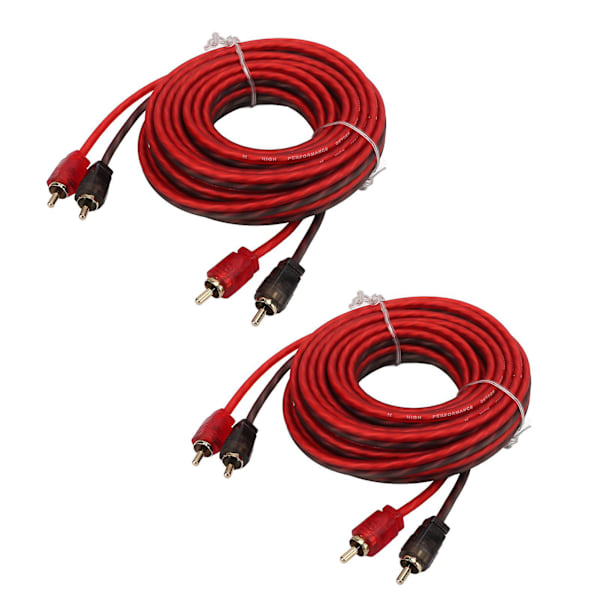 2 stk. RCA-kabel for bil, hann til hann, 5 m lang, universell gummibelagt høy ledningsevne for stereosystem