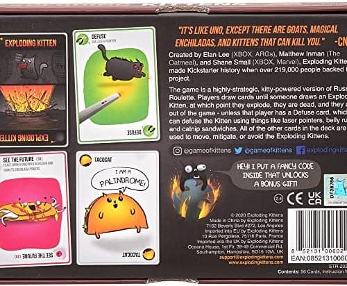 Exploding Kittens - Korttipeli | Perheystävällinen seurapeli | Venäläinen ruletti | Englanti | 7+ vuotta | 2-5 pelaajaa
