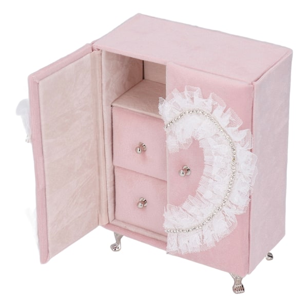 Dukkehus Garderobe Møbler Tilbehør Rosa Lint Rhinestones Søt Mini Armoire Smykkeskrin for Jenter Barn