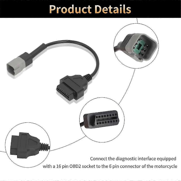 6PIN til 16PIN Diagnostisk OBD2 Kabel Adapter, OBDII Scanner Erstatning kompatibel med CAN AM ATV UTV Motorcykel Cykel Værktøj