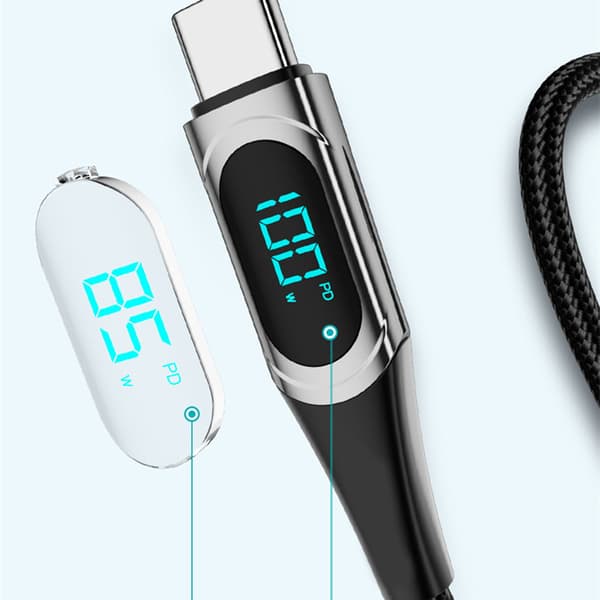 Hurtigopladende datakabel PD LED digitalt display USB-datalinje til bærbar computer tablet telefon 6,6 fod sort