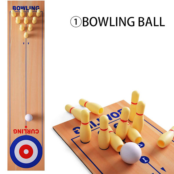 3 i 1 bord curlingspill Bowling Shuffleboard bordsett Familiespill til hjemmefest gave til barn og voksne
