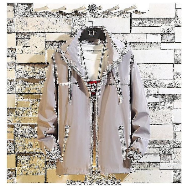Herre Plus Size Vår Høst Tynn Vindjakke Hette Bomber Jakke Glidelås Casual Sportswear 6XL FARGE Grå