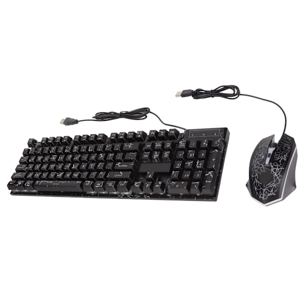 USB-tastatur Mus-kombinasjon God motstandskraft Crack Fargerikt bakgrunnsbelysning 104 taster Tydelige tegn Gaming Keyboard Mus Combo