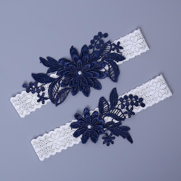 2-delt Daisy Lace Bryllupsstrømpebåndssæt Håndsyet med Kunstige Perler til Bruden