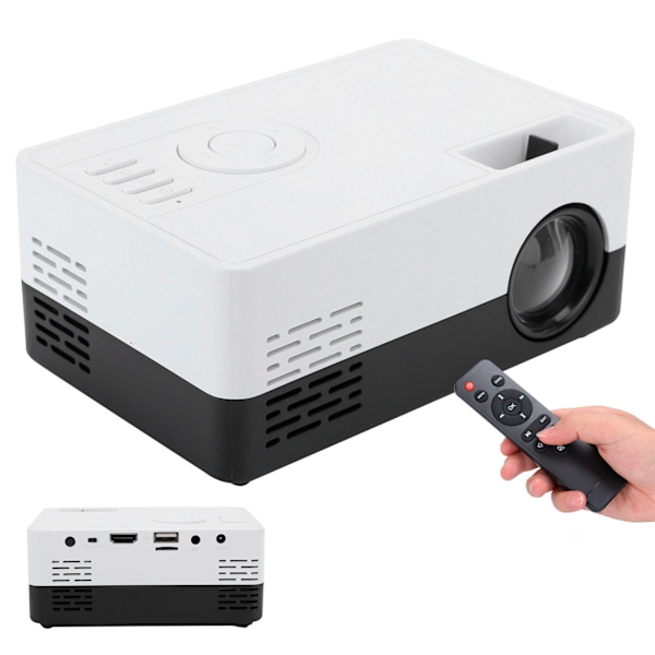 Mini bærbar projektor LED hjemmekino videomediespiller projektor med stativ 100‑240V svart hvit EU-plugg