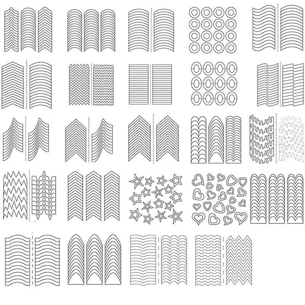 24 ark franska nagelstencilklistermärken, 24 unika mönster