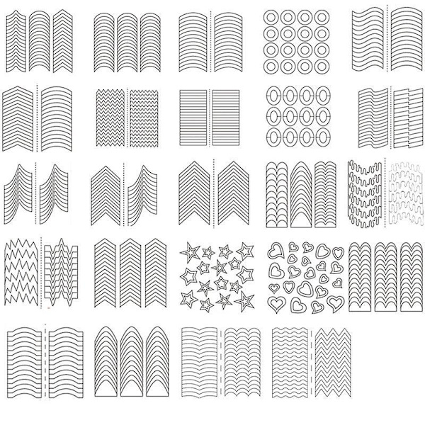 24 ark franske neglestencilklistermærker, 24 unikke designs