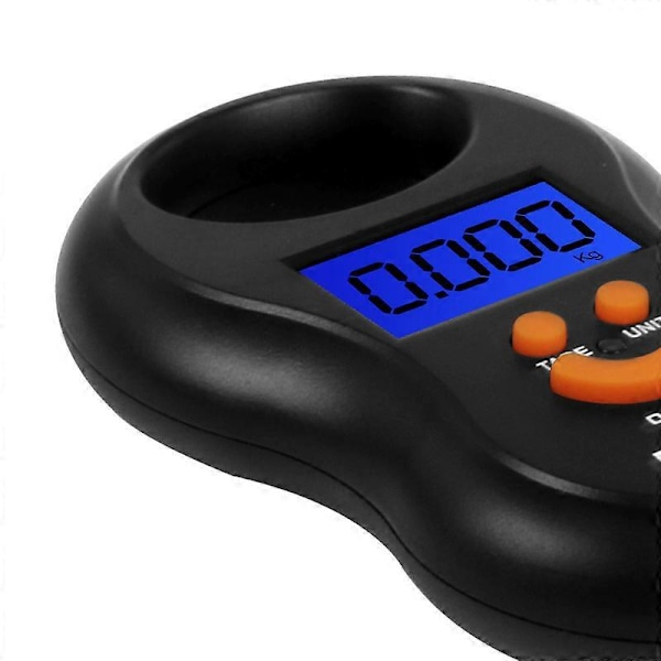 Musta kannettava 50 kg LCD digitaalinen riippuva elektroninen matkatavaravaaka matkustamiseen, ostoksille tai ulkoiluun.