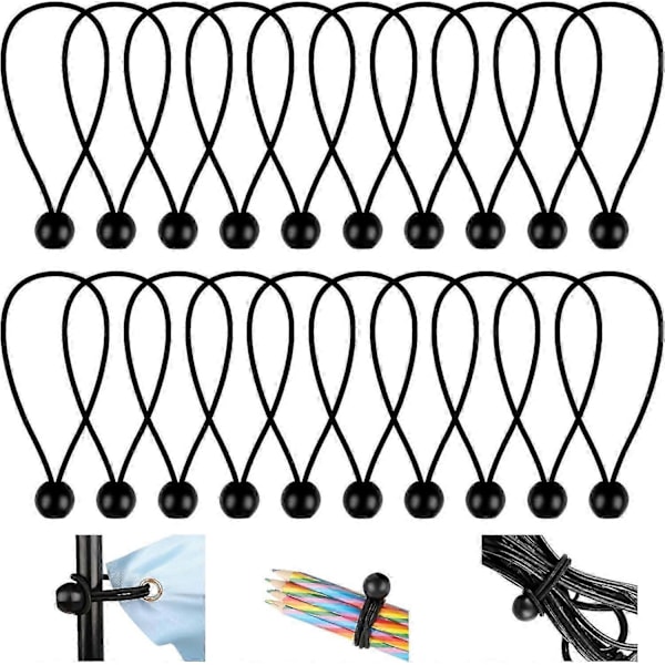 20 Stykker Bungee Strammer, 150mm Fleksibel Bungee Elastik, Kugle Bungee Strammer, Holdbare Bungee Snore, til Bannere, Presenninger, Camping, Telte (Sort)_