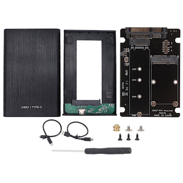 SSD-adapterkort dobbelt grensesnitt MSATA M.2 SSD-adapterkort 6 Gbps adapter med 2,5 tommers Type C eksternt deksel for stasjonær PC