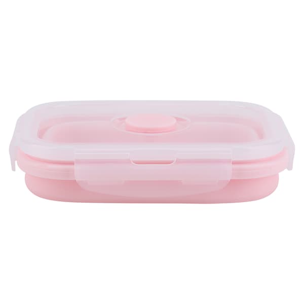 Bärbar Silikon Lunchlåda Vikbar Mikrovågssäker Matlåda Matbehållare Rosa 500ml