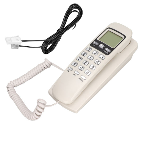 Kablet vægtelefon multifunktionel kalender LCD-display opkalds-id fastnettelefon med knapper til hjemmekontor hvid