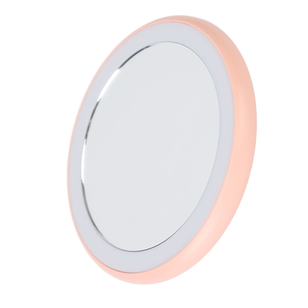 Kompakt sminkspegel med lätt USB uppladdningsbar LED rund portabel liten spegel Rosa