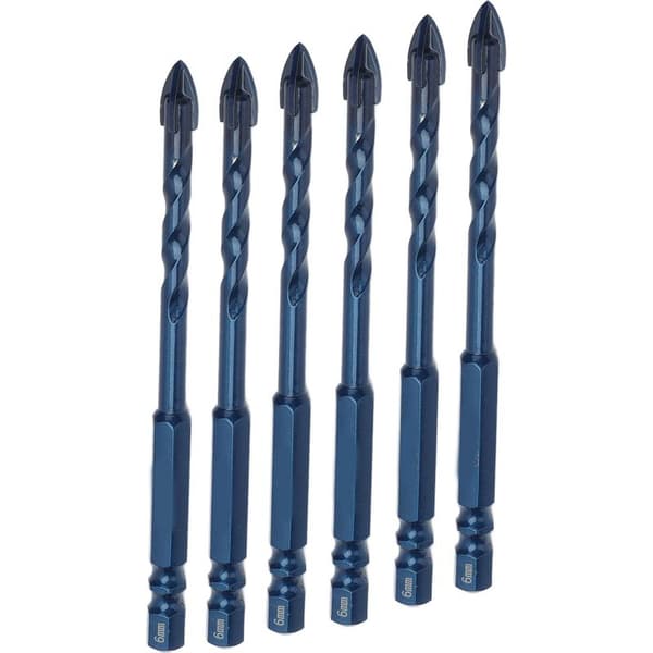 10 wolframcarbid-borebits til keramik, marmor, glas, 1/4\" sekskantet skaft, mørkeblå, 6 mm